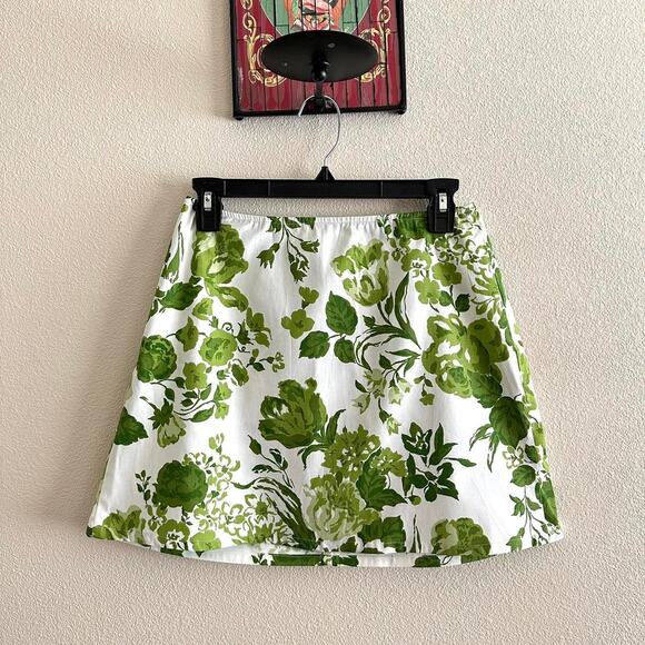 handmade white green floral print mini skirt - Picture 9 of 11